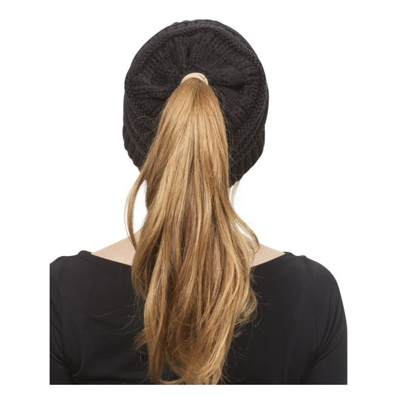 C.C. - Women's Messy Bun Ponytail CC Beanie, Black