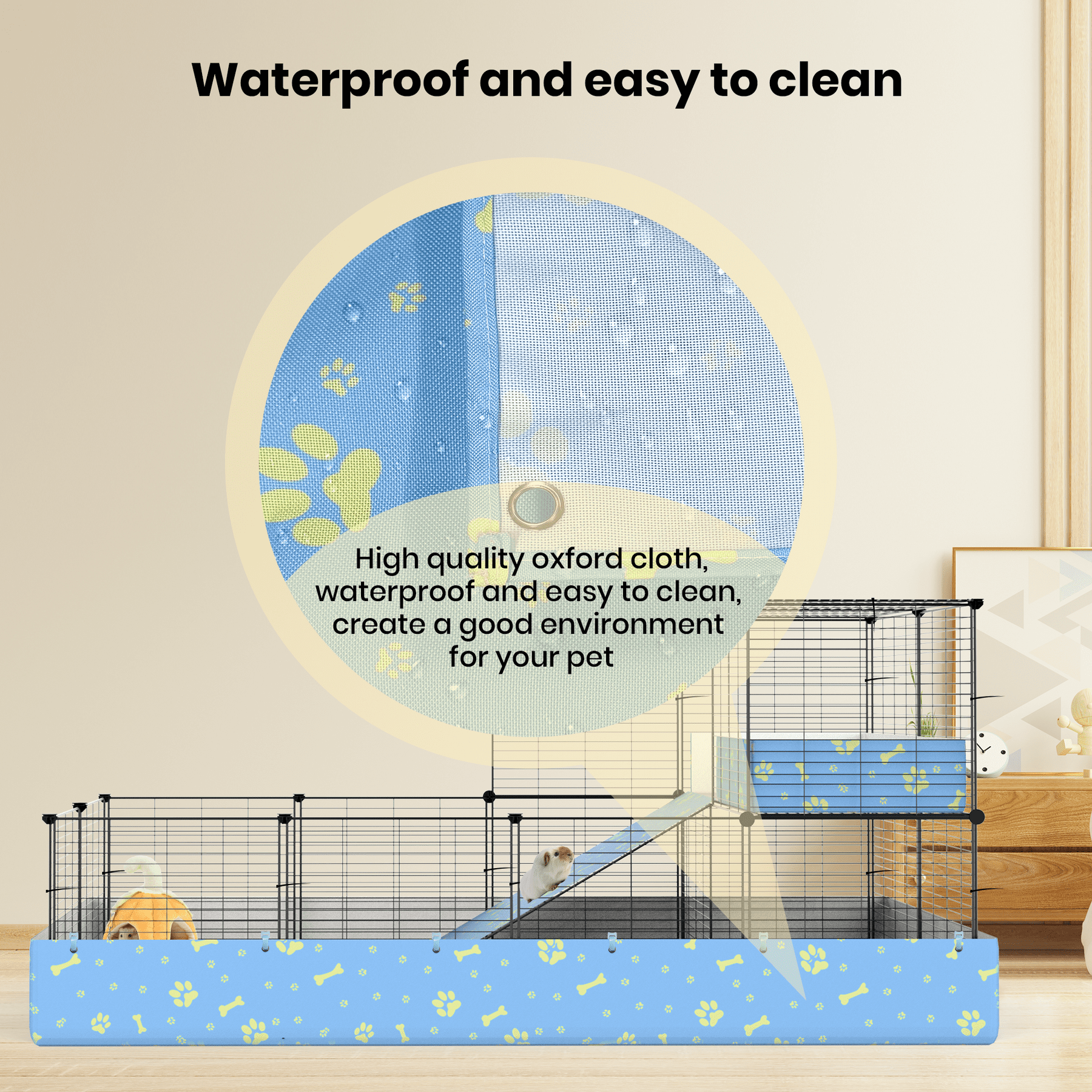 Luxmo Guinea Pig Cage, Indoor C&C Rabbit Kitten Small Animal Cage with Waterproof Liner, Loft and Partition for Rabbit, Chinchilla and Hamster, Habitat Fence Playpen with 25PCS Pannels