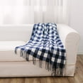 thumbnail image 1 of Indigo And White Checks With Fringes Throw, 1 of 1