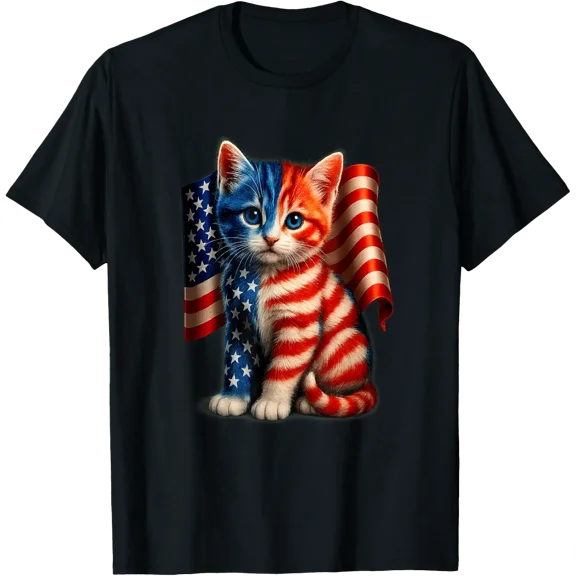 Cat American Flag July Fourth Design T-Shirt