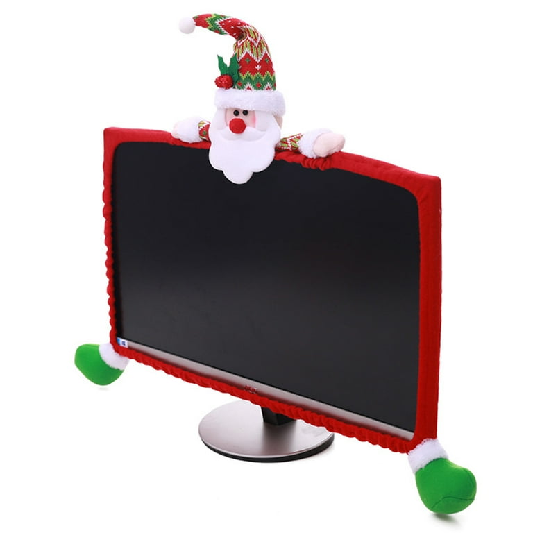 25-35inch Screen Desktop Computer Monitor Cover Santa Claus Protector Christmas Decorations Festival Ornament (Red)