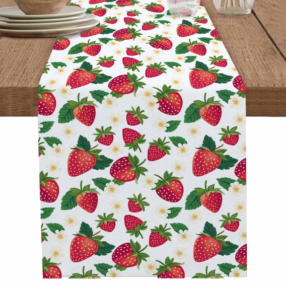 nqOlkjepod Strawberry Rustic Table Runner 108 Inches Long Farmhouse Dress Scarves, Spring Summer Floral Fruit Dining Tablerunner for Coffee Table/Kitchen Island/Party Décor, 13" x 108"