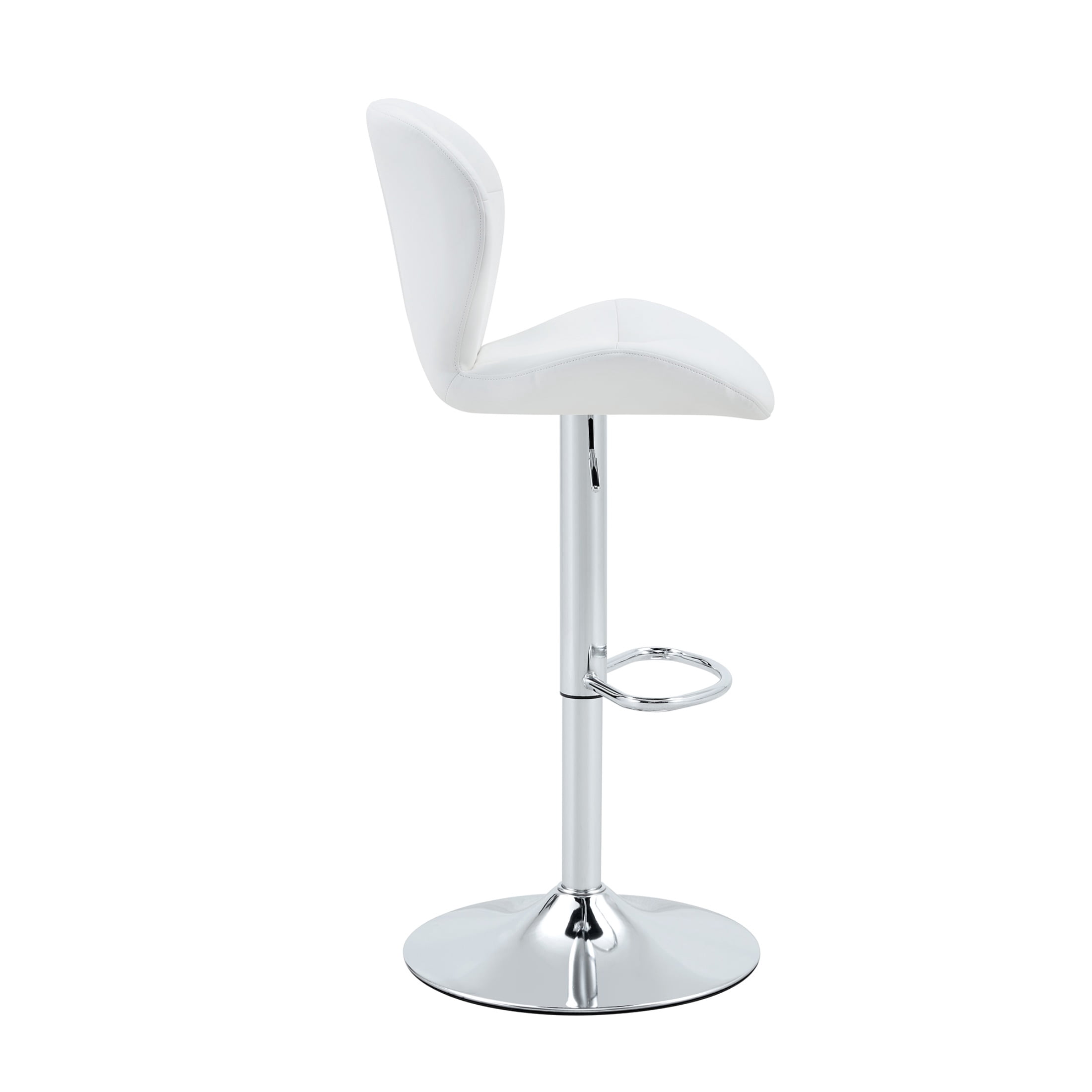 Bar Stools Set of 2, White PU Leather Upholstered Adjustable Swivel Barstools, Adjustable Height Bar Chairs with Silver Metal Base & Footrest for Kitchen Island, Pub, Bar