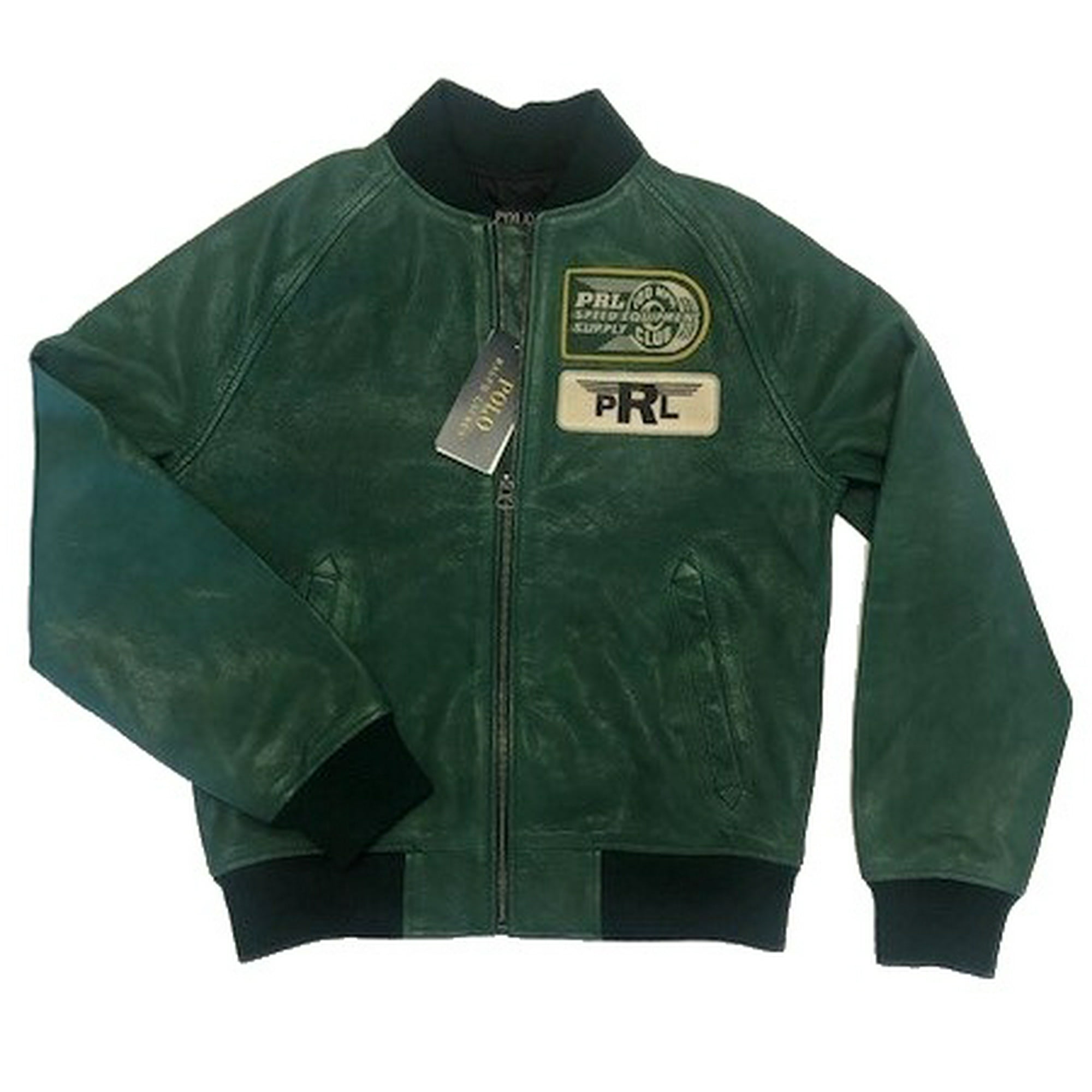 Polo Ralph Lauren Green Kids Leather Jacket, Medium (10-12
