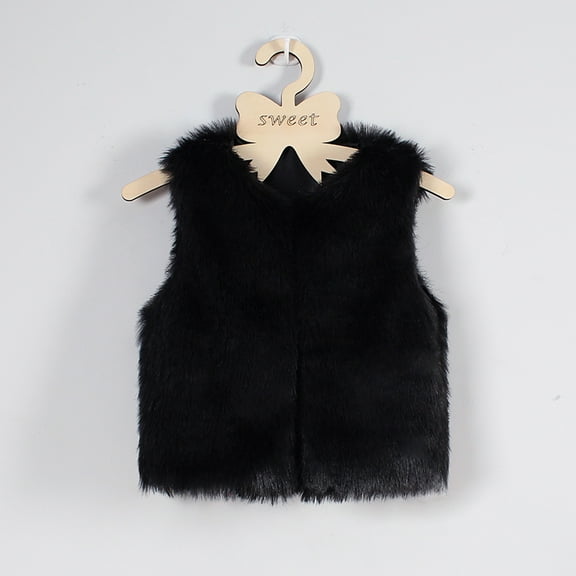 LIJCC Toddler Baby Girls Kids Winter Fall Warm Solid Color Faux-Fur Short Vest Jacket Sleeveless Outerwear Winter Stylish Thick Warm Waistcoat Thick Coat