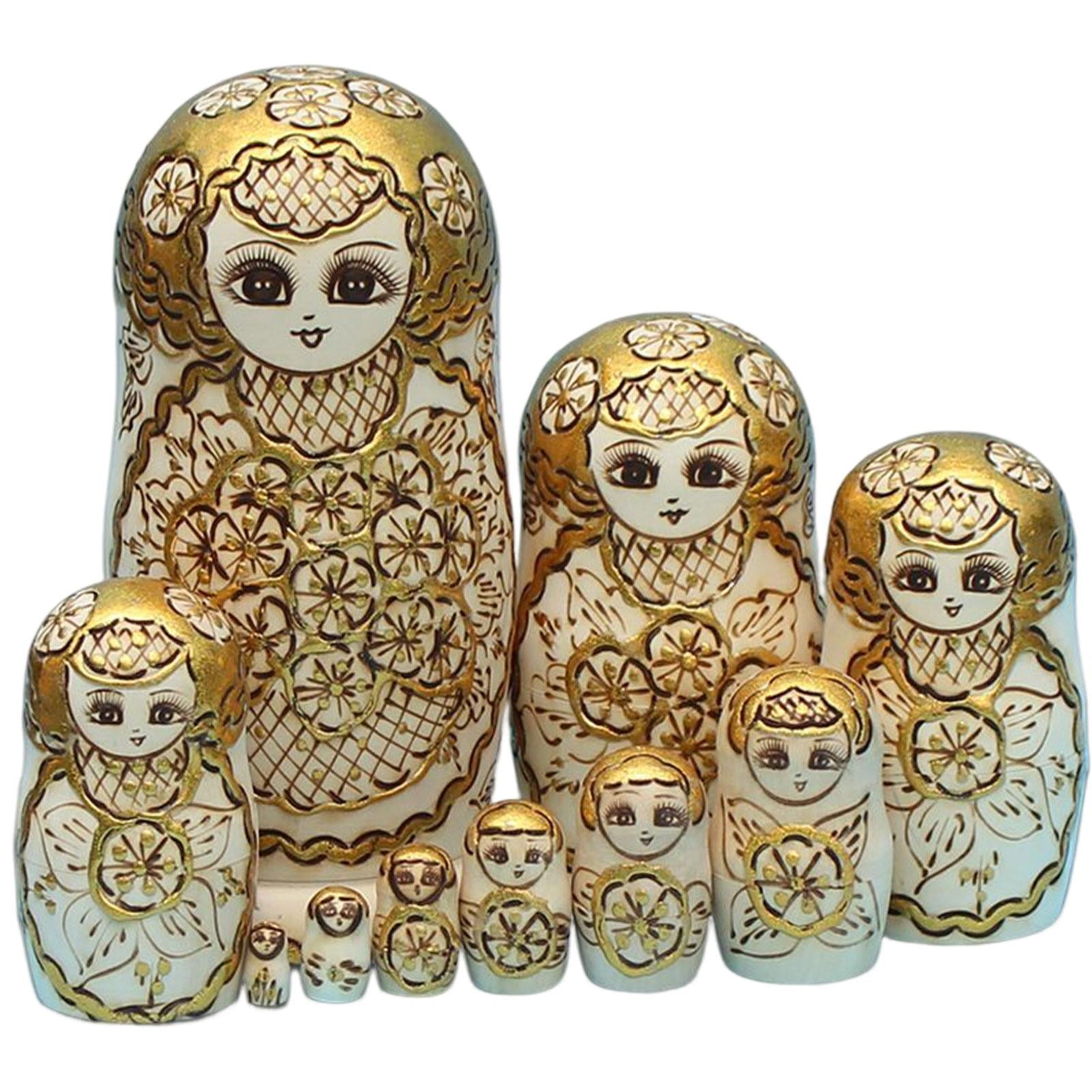 10Pcs Wooden Russian Nesting Doll ,Matryoshka Doll Ornament ,Wood