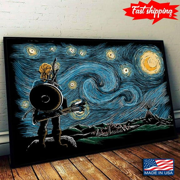 The Legend Of Zelda Breath Of The Wild Link In The Starry Night Vincent Van Gogh 11 x 17 Inch Poster