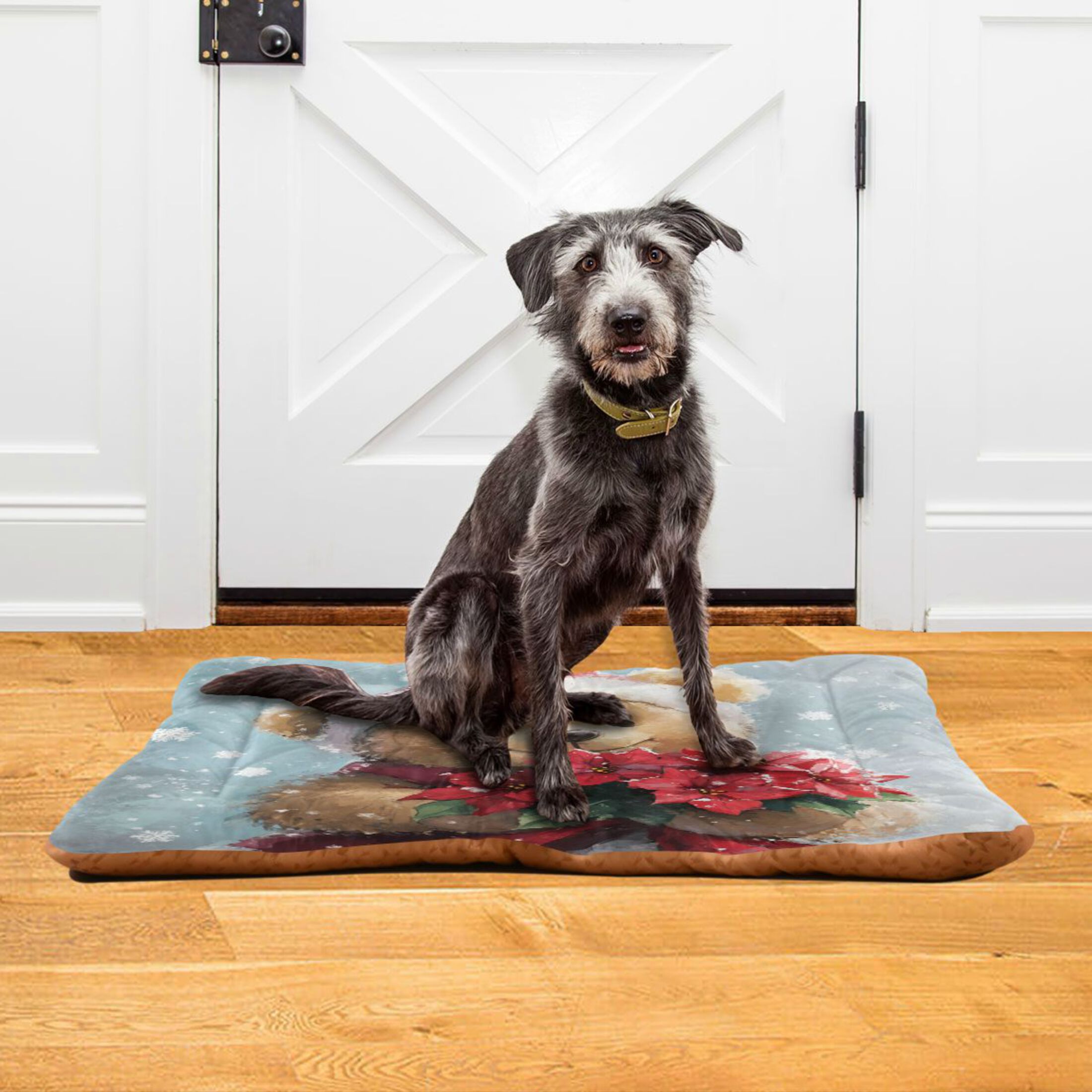 Qxltty Teddy Bear Holding Flowers Ped Pad Wear-resistant and Hard to Bite Through Sleeping Pad for Small Medium Large Dogs Winter Pet Bed 36×24in