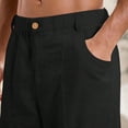 thumbnail image 5 of LWavelet Mens Linen Wide Leg Pants Elastic Waist Button Detail Summer Pants Black M, 5 of 6