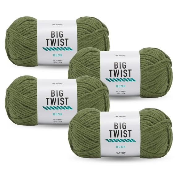 Big Twist Hush 4 Pack Bulky Polyester Yarn, Olive, 219 yd, 10.5 oz
