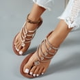 thumbnail image 4 of YgkuHd Women's Casual Bohemian Flat Sandals Thong Style Multiple Rows Rhinestones Gold-Tone Metal Accents Brown,6, 4 of 7