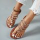 thumbnail image 4 of Sandalias Planas con Correas de Tobillo de Moda Casual de Pie Redondo de Pie Abierto Estilo Romano Strass Playa Planas Sandalias Bohemias Sandalias de Mujer con Correa Trasera, 4 of 7