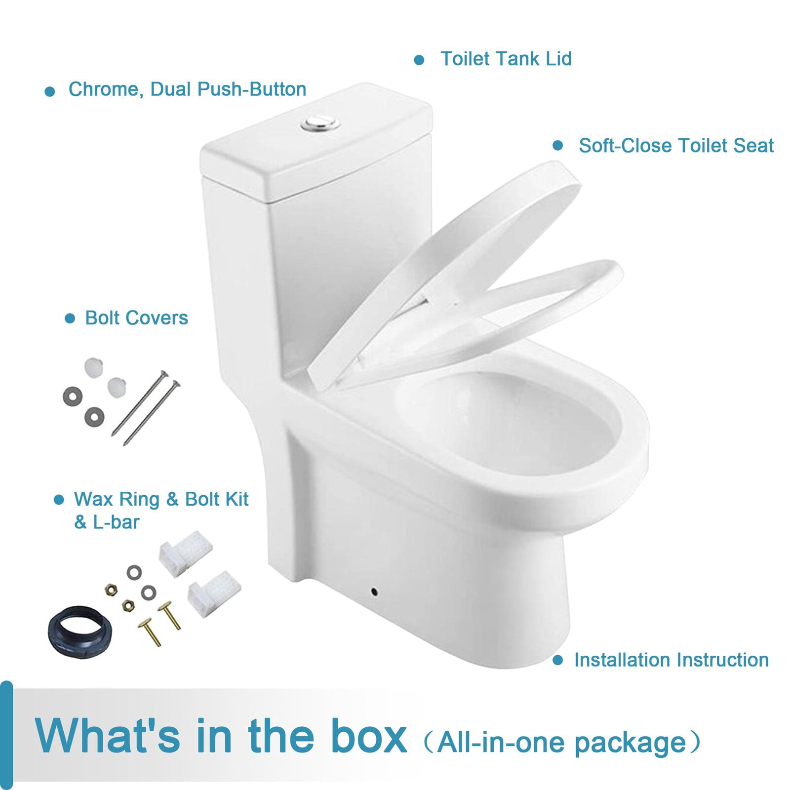 HOROW Liberty 12" Rough-in Compact  Dual-Flush Round One-Piece Toilets  1.28GPF Ceramic in White