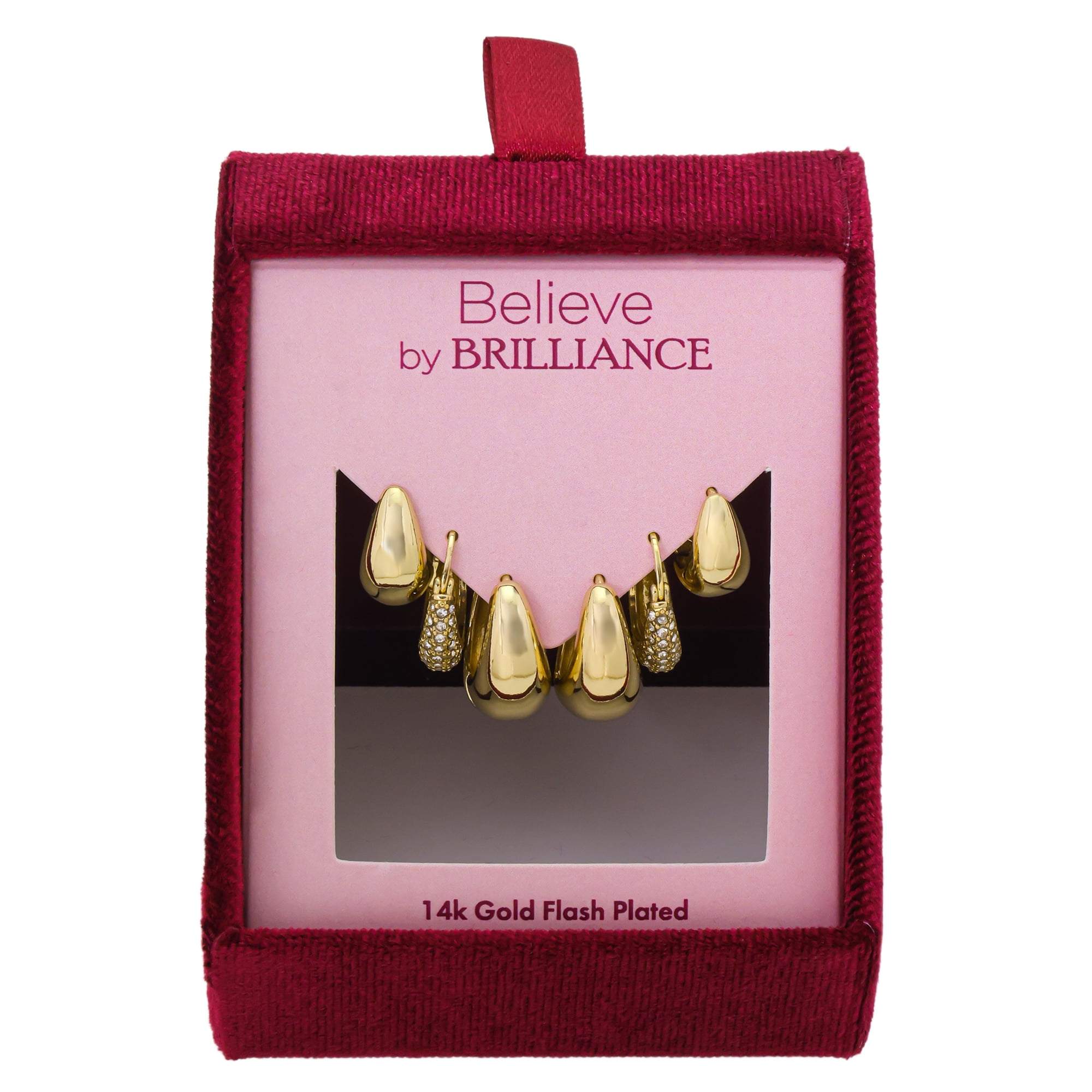 Believe by Brilliance Women's 14Kt Gold Flash Plated Crystal Hoop Earring Set