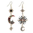 thumbnail image 1 of 1 Pair Vintage Woman Ear Drop Asymmetrical Sun Diamond Alloy Long Pendant Earrings Creative Girl Ear Dangler Fashion Woman Jewelry, 1 of 3