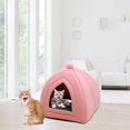 thumbnail image 3 of Bonita cama para gatos, de terciopelo, semicerrada, para perros, sofá para cachorros, cálida y cómoda rosado, 3 of 9