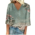 thumbnail image 2 of Bzhegqhd Women's Long Sleeve Summer V Neck Sexy Casual Regular Printed Blouse, 2 of 5
