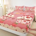 thumbnail image 3 of Feelyou Kawaii Strawberry Cake Full Size Sheets, Love Heart Flower Bed Sheets, Princess Pink Cartoon Sheet Sets, Luxury Bedroom Decor, 4pcs, 3 of 7