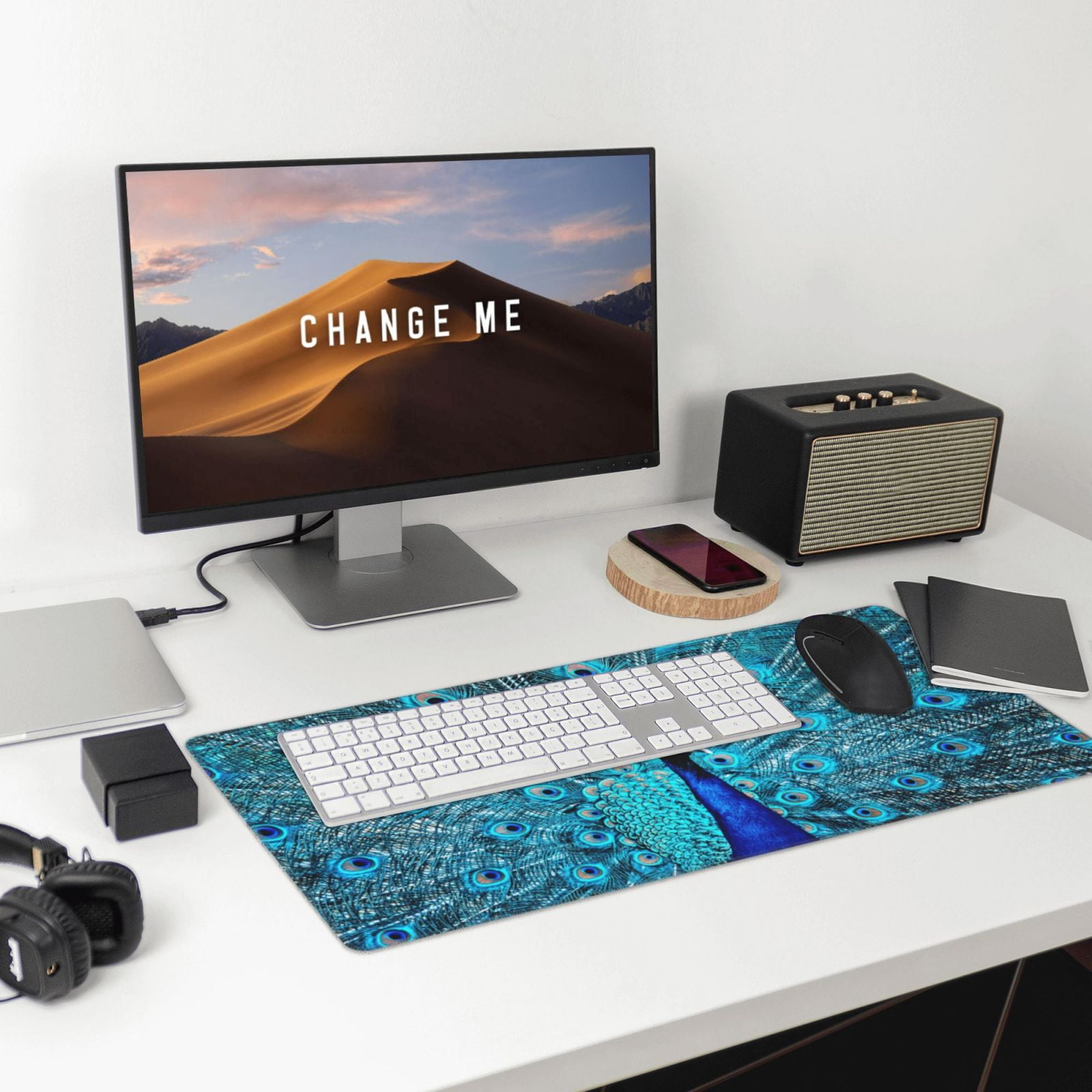 Naloa Beautiful Blue Peacock Gaming Mouse Pad Large Mouse Mat Long Extended Desk Pad Non-Slip Rubber Mice Pads Stitched Edges Thin Pad (16x29.5 Inch)