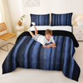 thumbnail image 3 of Manfei Pixel Vertical Streak Full Size Comforter Sets, Dark Blue Block Bedding Comforter Set, Dark Blue Black, Black Reversible 3 Pieces, 1 Comforter and 2 Pillowcases, 3 of 6