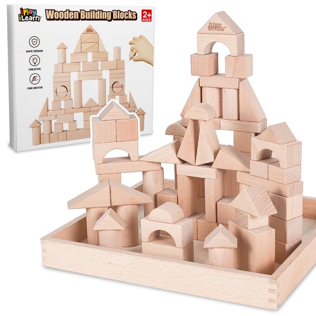 Set de bloques de construcción de madera para iPlay iLearn con funda de almacenamiento