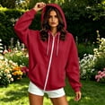 thumbnail image 6 of Sahpxhe Women's Oversized Hoodies Full Zip up Long Sleeve Drawstring Sweatshirts Casual Outer Jacket for Sport Jogging Wine S, 6 of 9