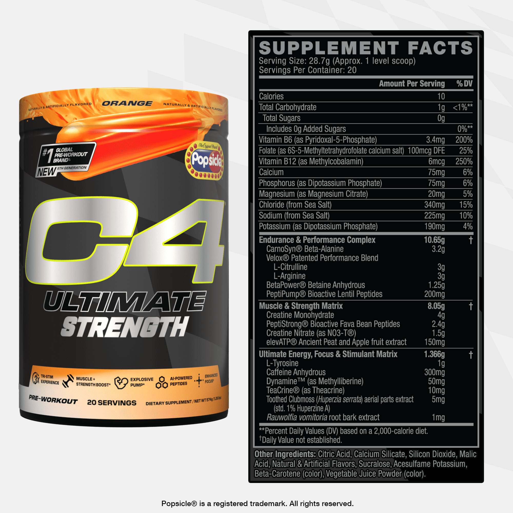 C4 Ultimate Strength Pre-Workout Powder, Orange Popsicle, 20 Servings