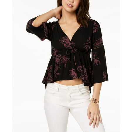 American Rag Juniors Printed Lace Trimmed Babydoll Top Classic Black Combo 2XS