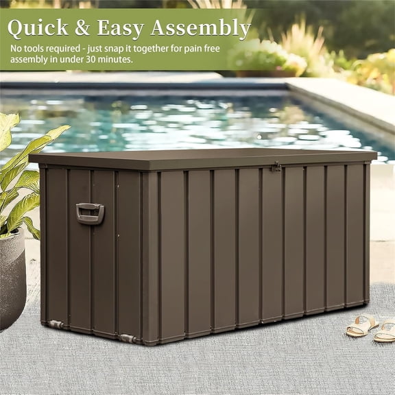 Ataucjin 100 Gallon Deck Box Outdoor Waterproof Lockable Storage Bin With Side Handles And Mobility Rollers Utility Storage Bench