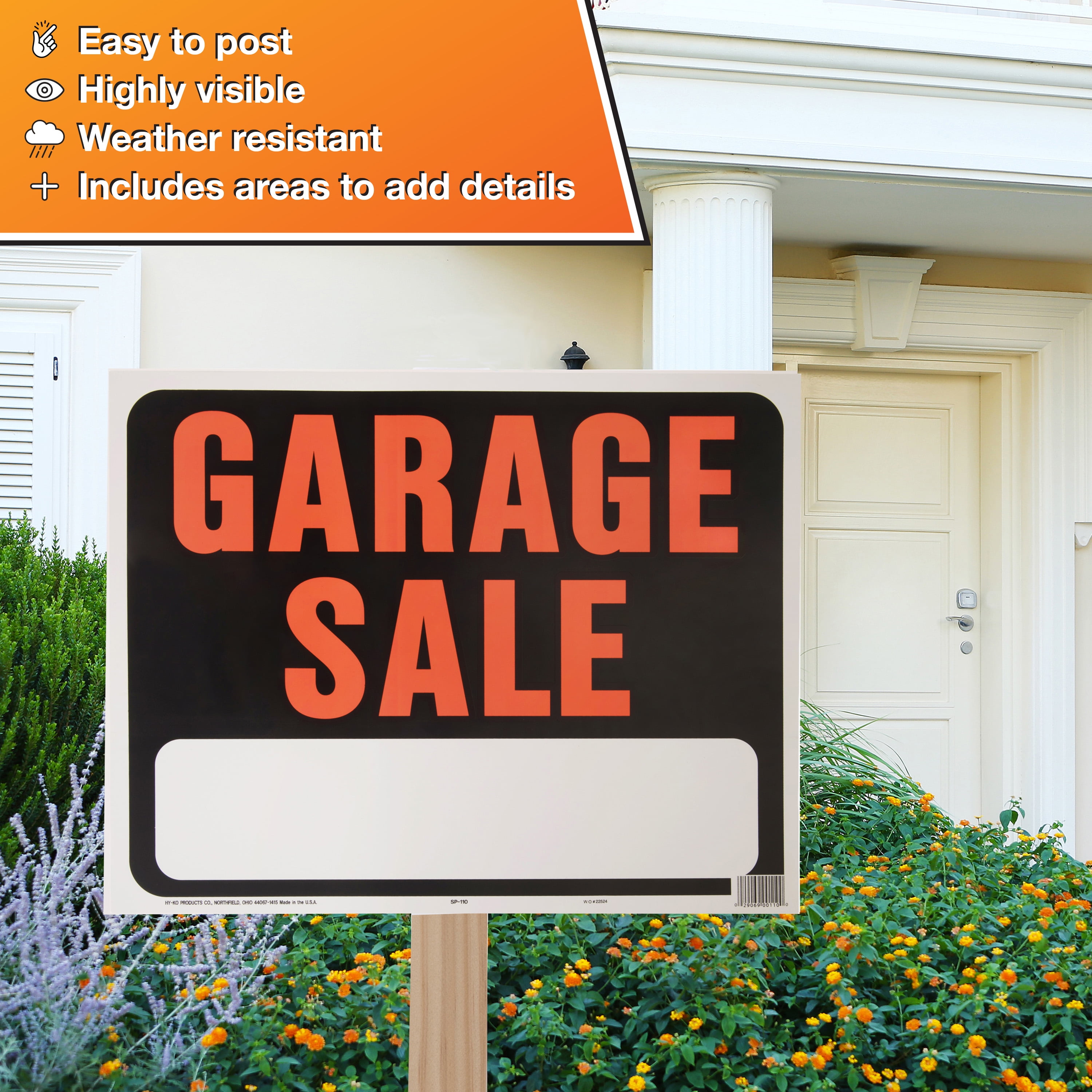 (5 pack) Hy-Ko 15" x 19" Plastic Garage Sale Sign, Bold Colors, Text Box