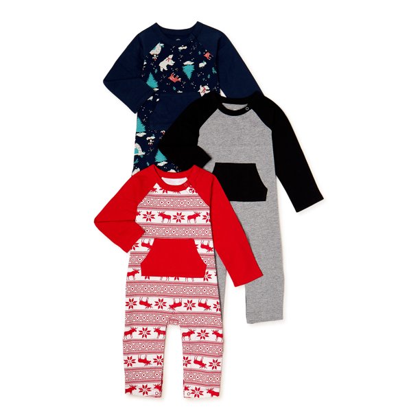 Wonder Nation Baby Boys Long Sleeve Romper, 3Pack, Sizes 0/324 Months