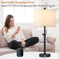 thumbnail image 3 of Table Lamp for Bedroom Set of 2, 23" to 30" Height Adjustable Bedside Lamp with 2 USB Ports, Black Nightstand Lamp with White Shade, Modern Pull Chain Table Lamp for Living Room End Table, 3 of 6