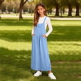 thumbnail image 5 of Girls Overall Dress Sleeveless Button Strap Solid Color Romper Midi Dresses Casual Loose Outfits With Pockets (13-14 Years, Blue), 5 of 9
