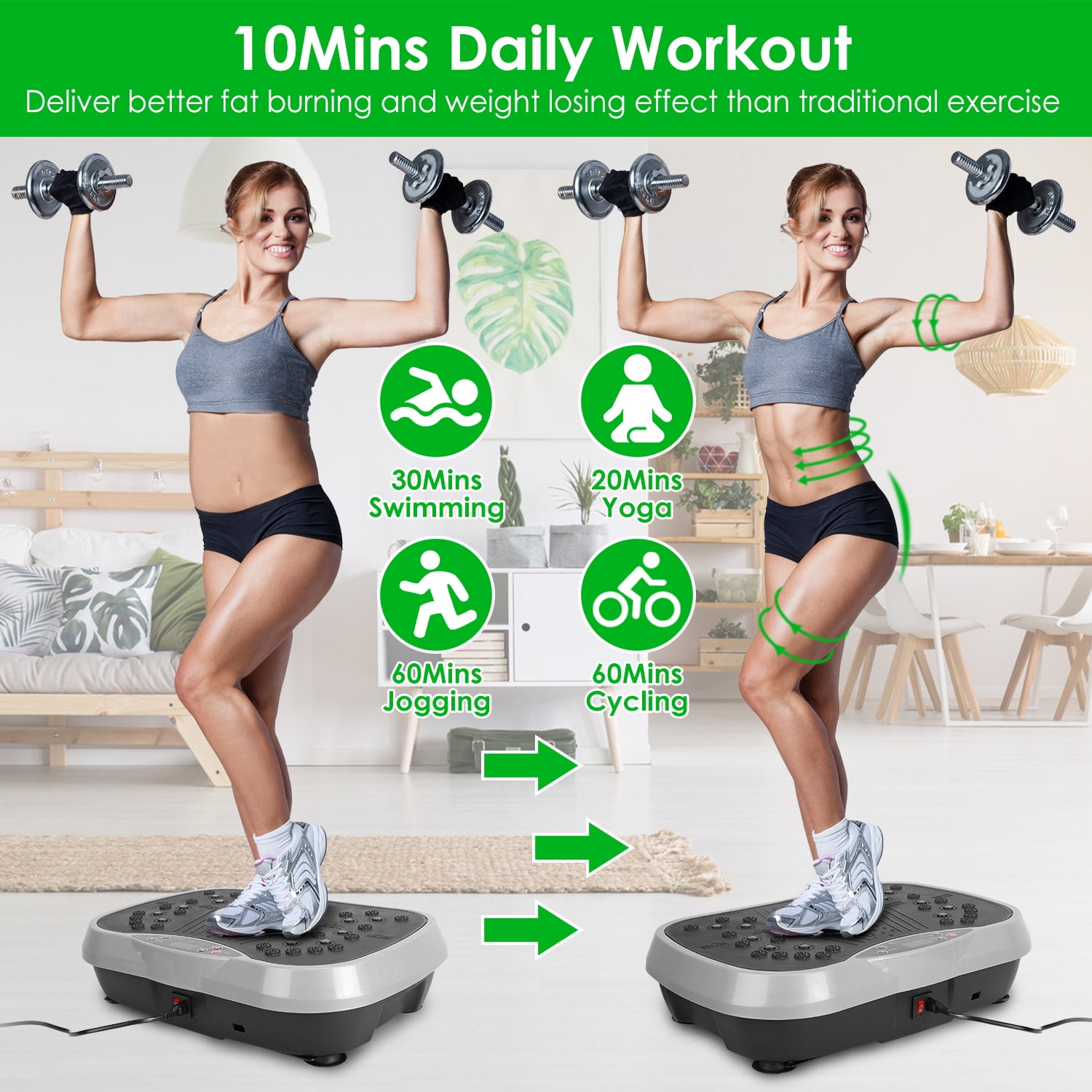 Zorpupoa 1Pc  Exercise Machine Vibrating Plate Exercise Machine with Resistance Band Remote Control Home Gym Equipment Lymphatic Drainage Weight Loss for Women Men Black