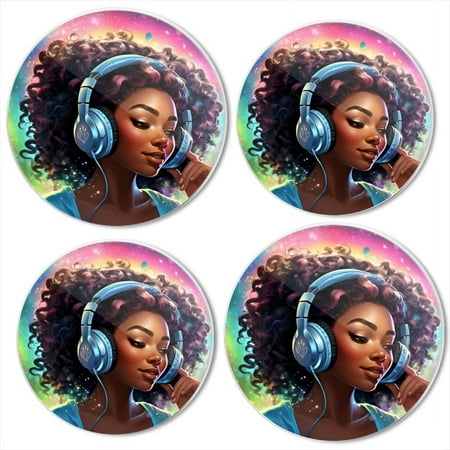 

BaHomeck Electric Stove Burner Covers Set of 4 Round Metal Gas Stove Burner Covers 8 Inch and 10 Inch Kitchen Decor Beautiful Black Woman With Curly Hair Wearing Headphones