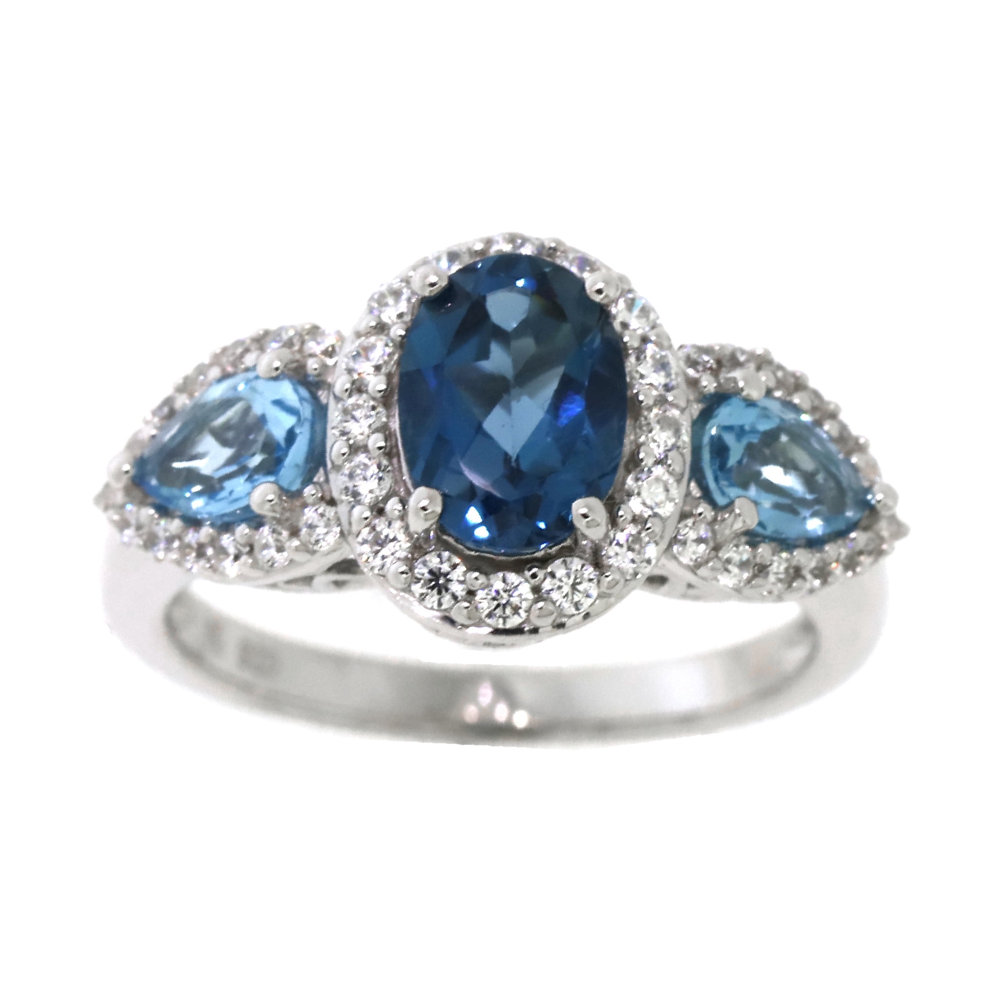Brilliance 925 Sterling Silver Genuine London and Swiss Blue Topaz, with White Cubic Zirconia CZ accent Ring