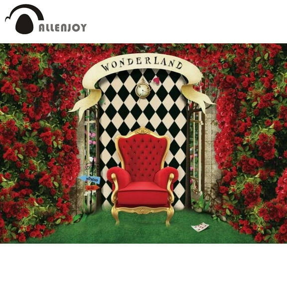Allenjoy Wonderland Garden Birthday Tea Party Panel Background Girl Princess Roses Baby Shower Checkerboard Photocall Backdrop