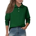 thumbnail image 2 of Lumtrix Girls Polo Shirts Long Sleeve Casual School Uniform Collared Button Down Cotton Tops Work T ShirtArmy Green 110, 2 of 5