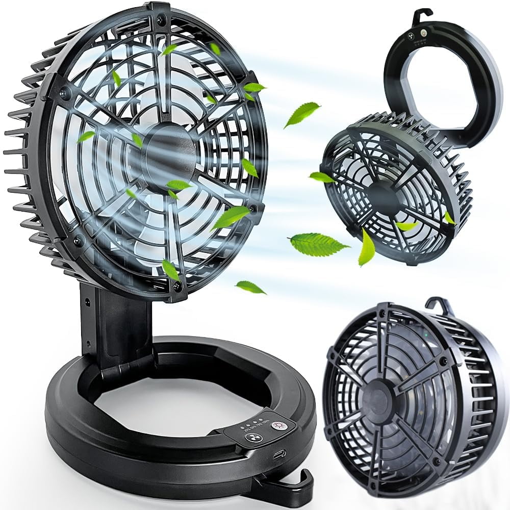 2win2buy Foldable Fan with Lights, Rechargeable Outdoor Portable Fan with 10400mAh Power 3 Speed Modes