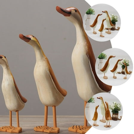 Niceauty 3Set Duck Figurine Decoration Wooden Assorted Color Prop for Photography Lovers