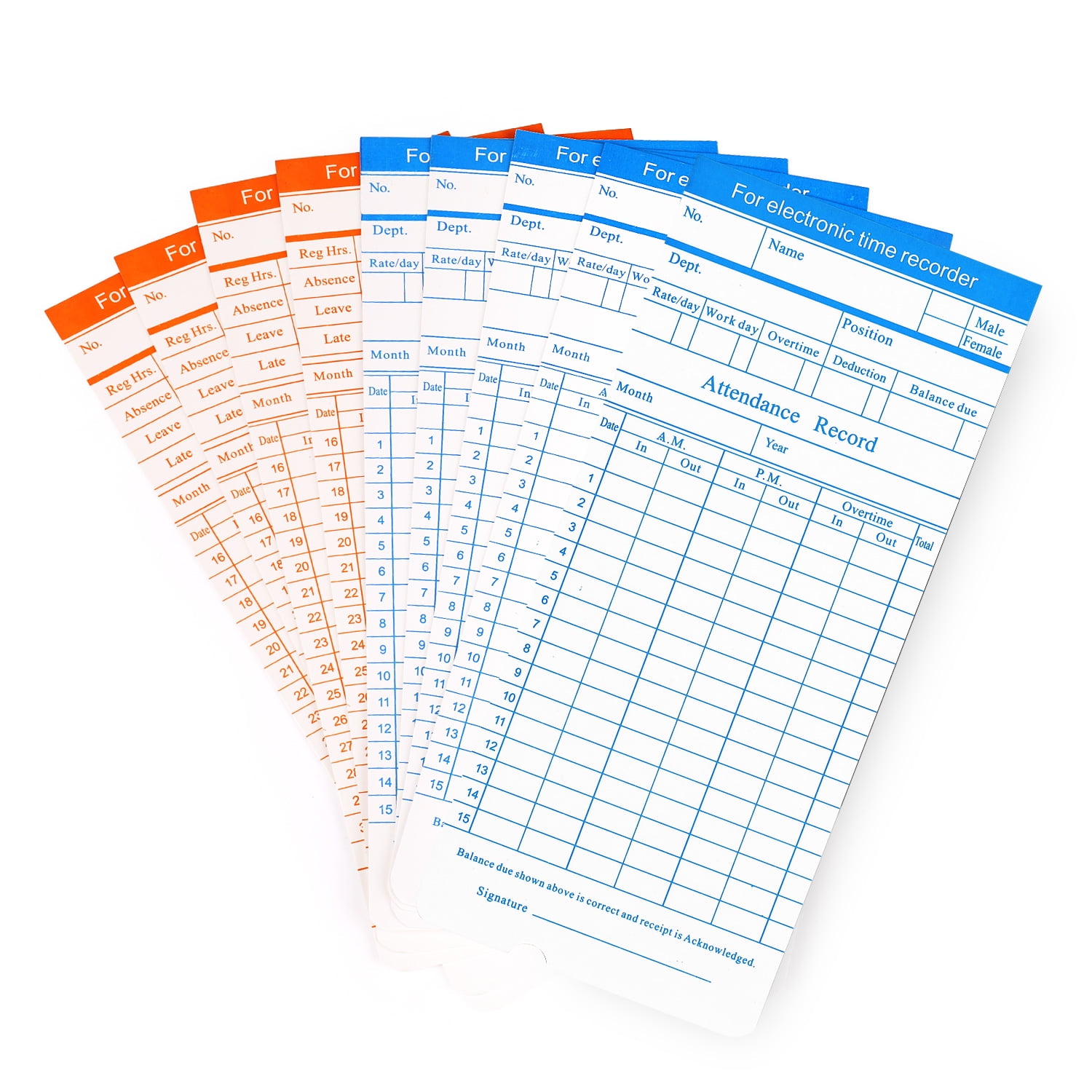 Time Cards Monthly Timesheet Clock Timecard 100 Pack 6 Column 2 Sided Orange / Blue Card Time Cards Monthly Timesheet Clock Timecard 100 Pack 6 Column 2 Sided Orange / Blue Card
