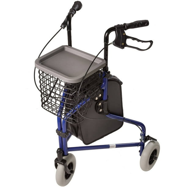 DMI 3Wheel Folding Aluminum Rollator Walker with Swivel Front Wheel, Royal Blue