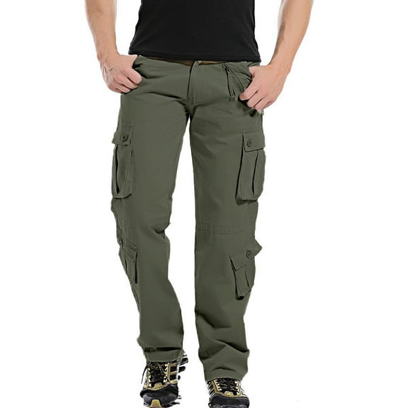 Aoochasliy Mens Jeans Men Multi-pocket Button Zipper Cargo Pants Sports Outdoor Pants Trousers