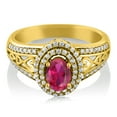 thumbnail image 3 of Gem Stone King 1.36 Ct Oval Red Created Ruby 18K Yellow Gold Plated Silver Ring, 3 of 5