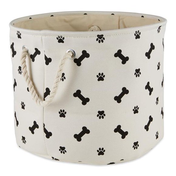 Design Imports CAMZ12463 Paw & Bone Round Polyester Pet Bin&#44; Black - Medium
