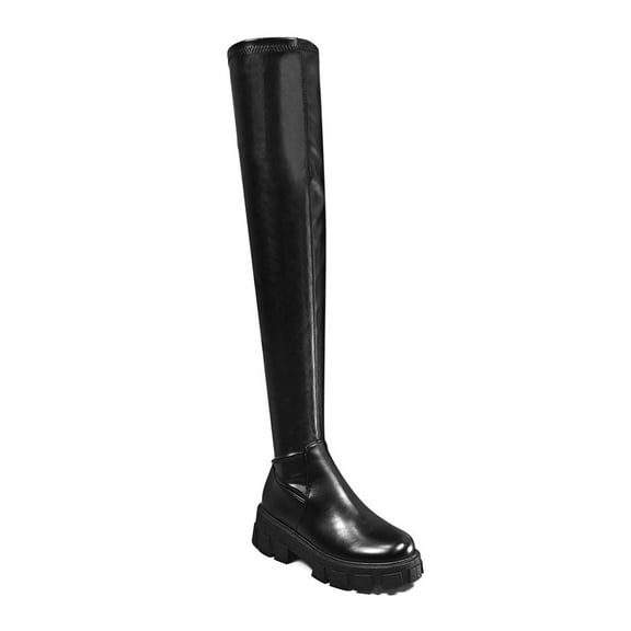 Women's Platform Over The Knee High Boots Fashion Lug Sole Chunky Heels Thigh High Boots Stretch Curve-Friendly Boots