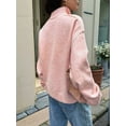 thumbnail image 4 of Womens Quarter Zip Pullover Sweaters Casual Collared V Neck Color Block Long Sleeve Loose Knit Fall Sweater Pink XL, 4 of 6