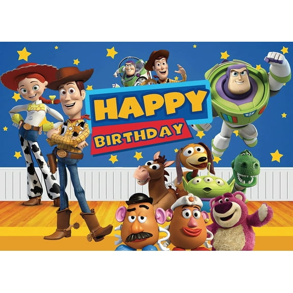 Toy Story Happy Birthday Anime Cartoon Theme Backdrops Banner Birthday Party Decor Supplies,5x3ft