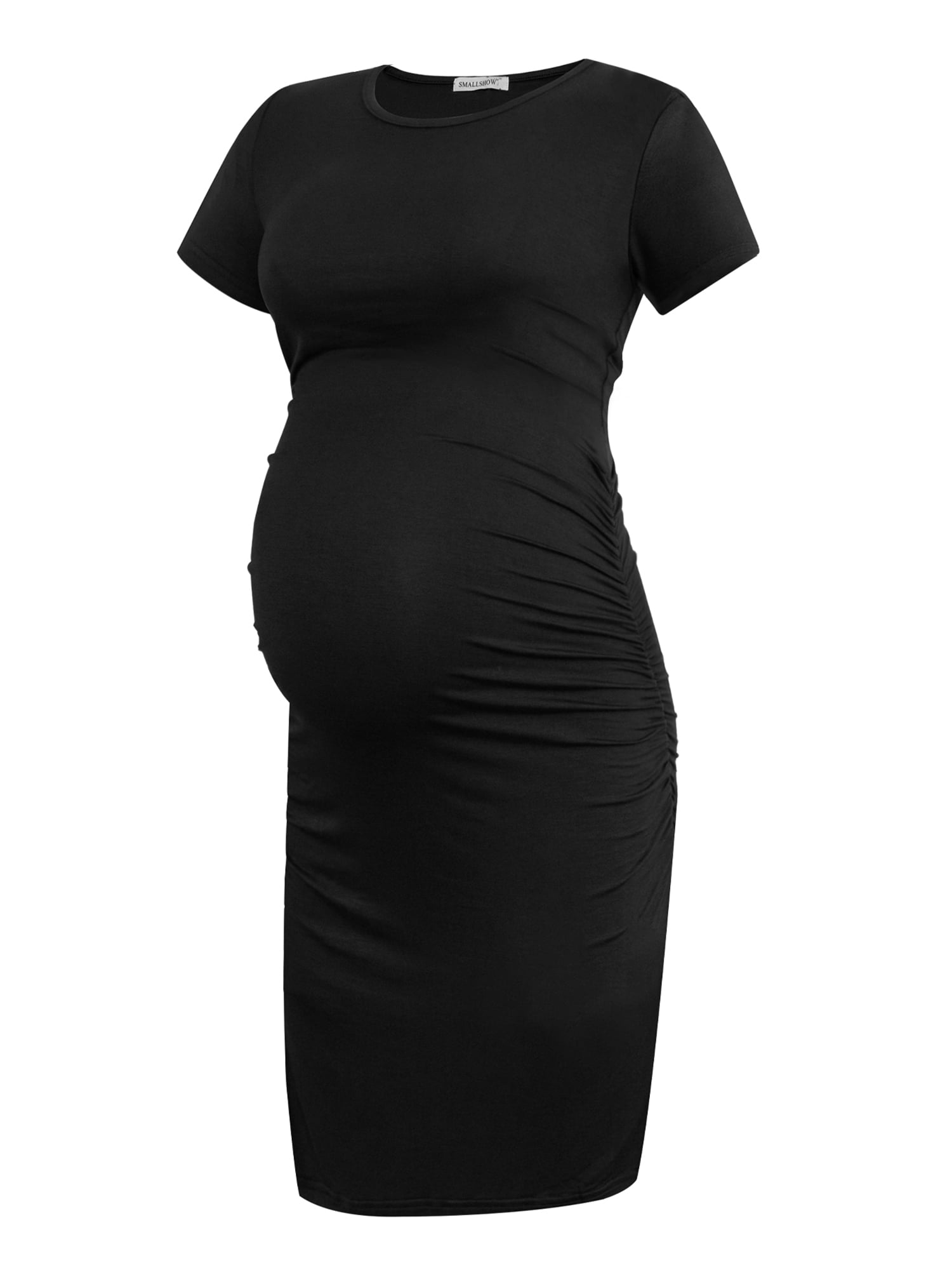 Smallshow Women's V Neck Bodycon Maternity Dress Side Ruched Pregnancy Clothes 