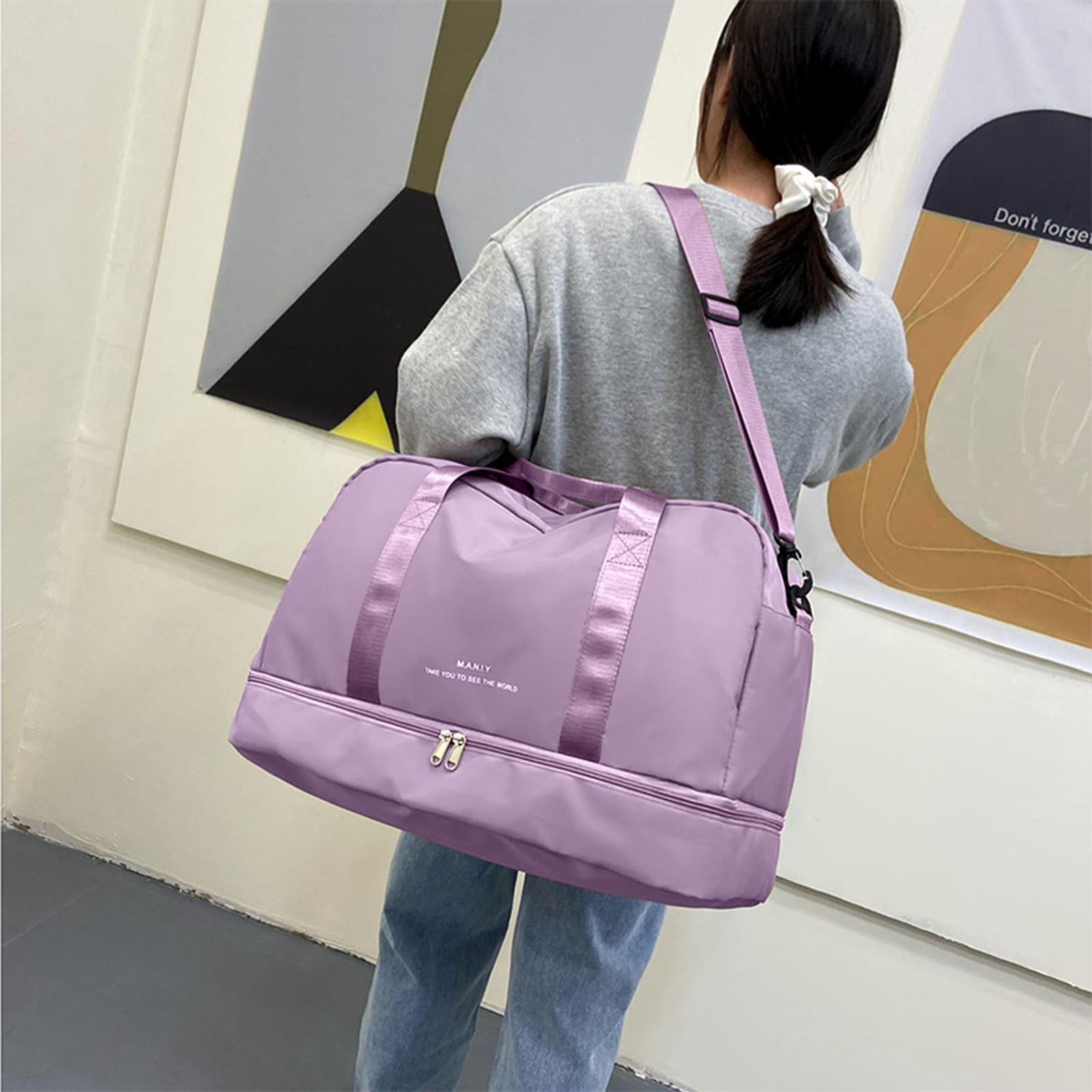 Jierger Large Capacity Gym Bag for Women Sports Travel Duffel Bag with Shoe Compartment Light Overnight Bag for Lady Travel Gym Yoga